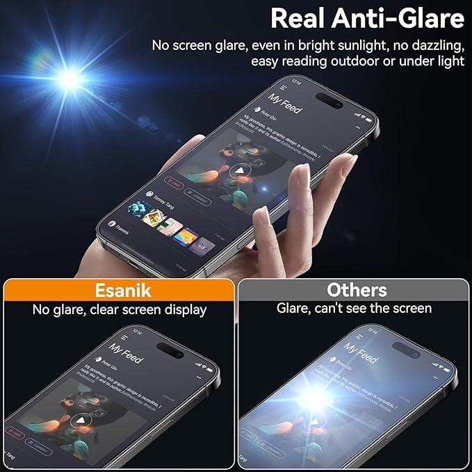 Esanik for iPhone 14 Pro Matte Glass Screen Protector [Auto-alignment] Anti-Glare & Anti-Fingerprint,Anti-Reflection,Bubble Free, Smooth as Silk, 2 Pack 9H Glass Screen Cover