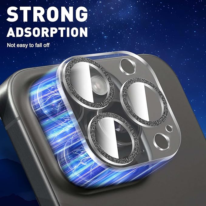 LucBuy 3PCS Sparkling Camera Lens Protector for iPhone 14 Pro/iPhone 14 Pro Max, Full Clear Acrylic Cover with Shiny Colorful Glitter Designed Decoration Back Camera Protector