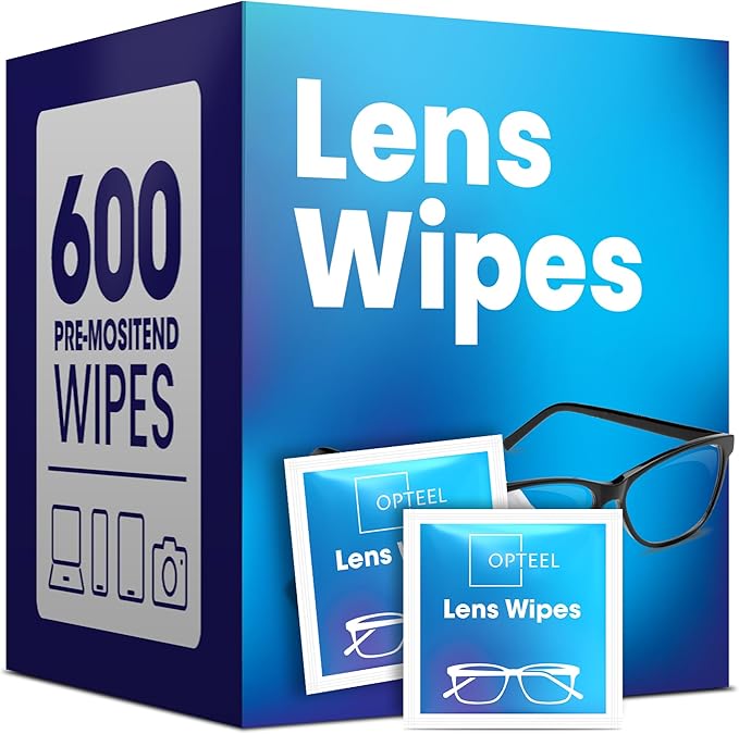 OPTEEL Lens Wipes for Eyeglasses - Pre-moistened Eyeglass Lens Cleaning Wipes - 600 Lens Wipes Individually Wrapped Sracth-Free Streak-Free Eye Glasses Wipes Lens Cleaner for Sunglass & Camera Lens