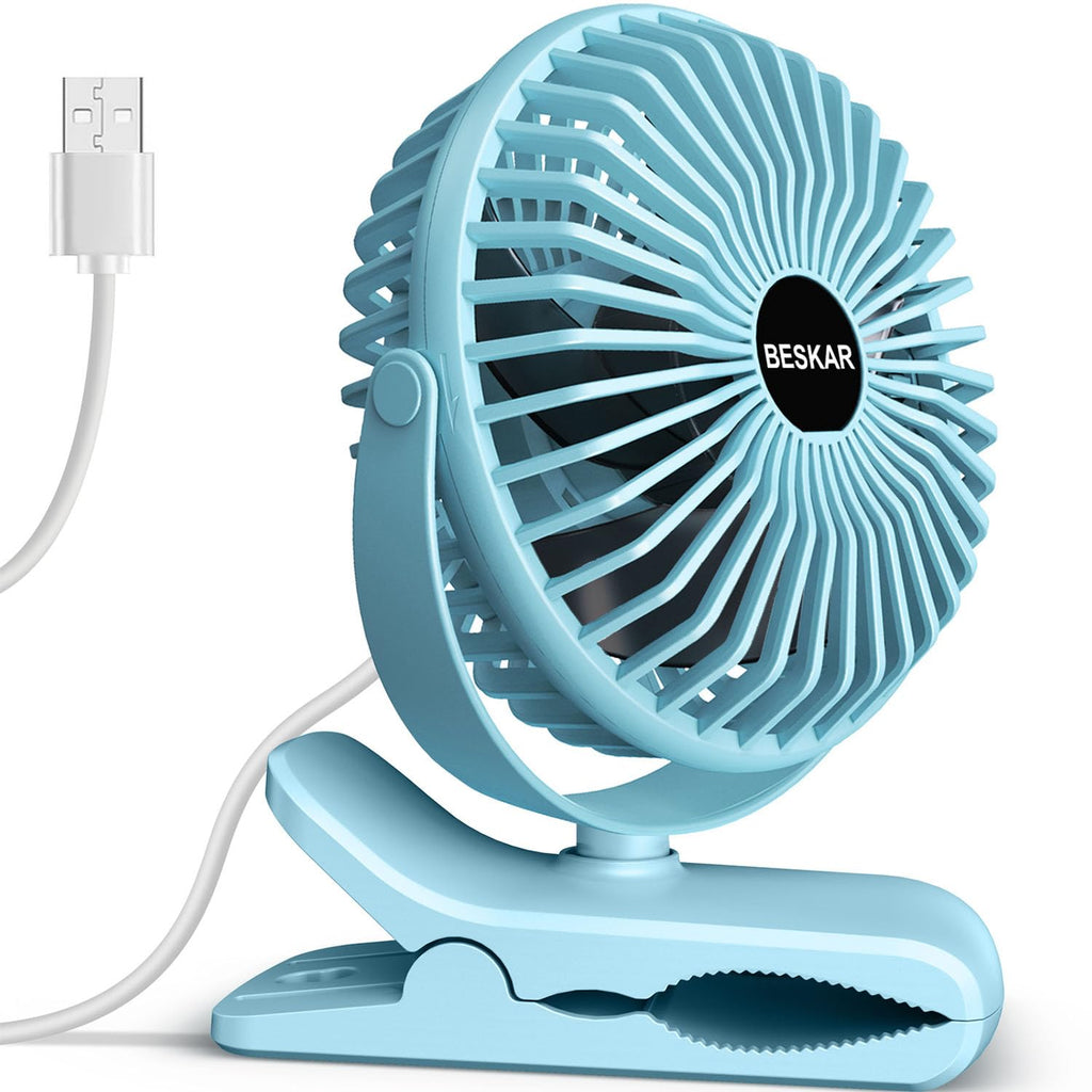 BESKAR USB Clip on Fan, Portable Small Desk Fan with Cord Powered
