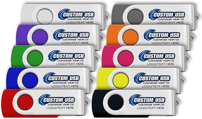 ABLAZE Custom Flash Drive 8GB 100 Pack, Personalized USB Drives Custom USB 2.0 Thumb Drives 100 Pack Memory Stick (Mixcolors)