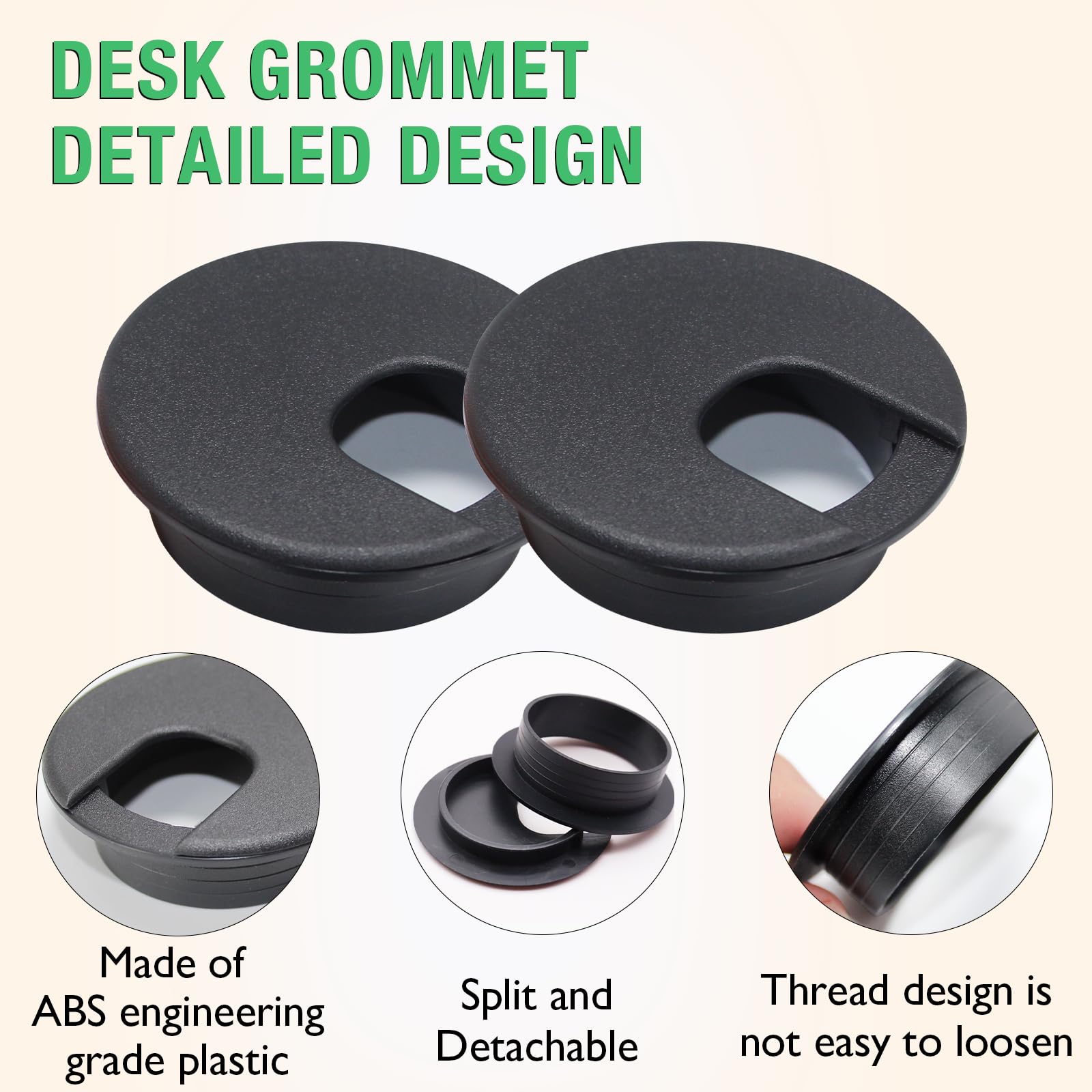 EASYEAH 2 Pcs Desk Grommet 2" / 50 mm, Desk Cord Hole Cover