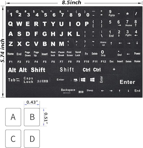 2PCS English Keyboard Stickers Replacement Letters, Full Size Big Letter QWERTY Keyboard Sticker Universal for PC Computer Laptop Desktop, Matte Keyboard Alphabet Stickers