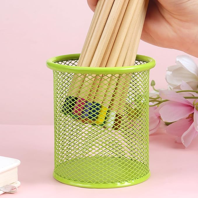 Tamaki Pen Holder Cup for Desk, Wire Mesh Pencil Cup Holder, Green