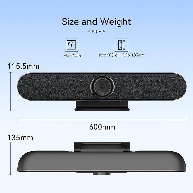 Retekess TC201 4K USB Video Conference Room Camera, AI Auto Fram, Speaker Tracking,120° Wide Angle, 5X Zoom,4 Noise-reducing Mic & 5W Speaker, for Small Meeting Rooms
