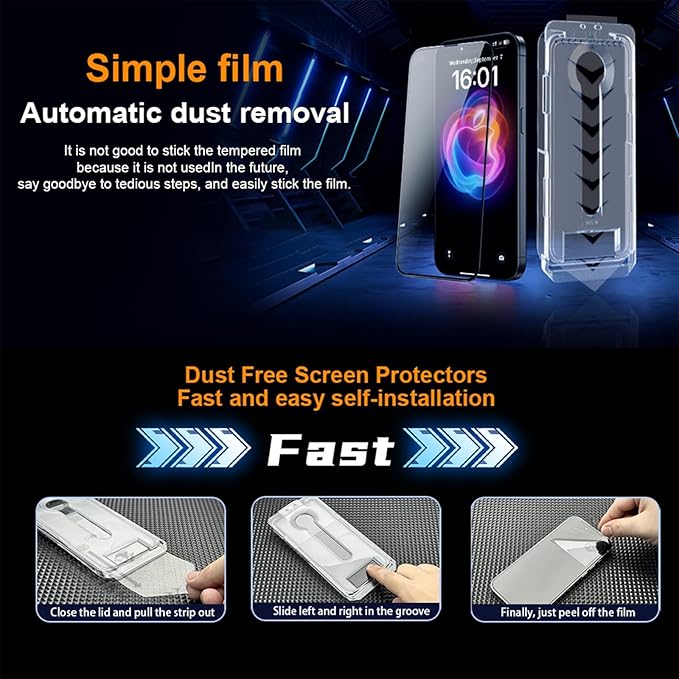 OneFish Privacy Screen Protector for IPhone 16 Plus Anti-Spy Tempered Glass Dust-Free Bubble-Free Anti-Fingerprint 9H Scratch Protection & Hassle-Free Installation Frame [2-Pack]
