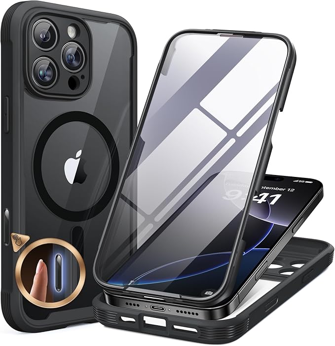 Miracase for iPhone 13 mini Case 5.4",Full-Body Protection,Clear Bumper Case with Built-in 9H Tempered Glass Screen Protector,Military-Grade Drop Protection Outdoor Phone Case for 13 mini,Dark Blue