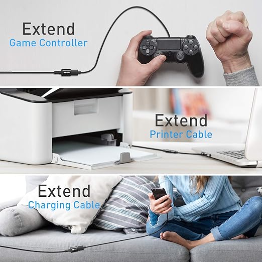 ITD ITANDA 10FT USB Extension Cable USB 3.0 Extension Cord Type A Male to Female 5Gbps Data Transfer for Keyboard, Mouse, PlayStation, Xbox, Flash Drive, Printer, Camera and More, Black