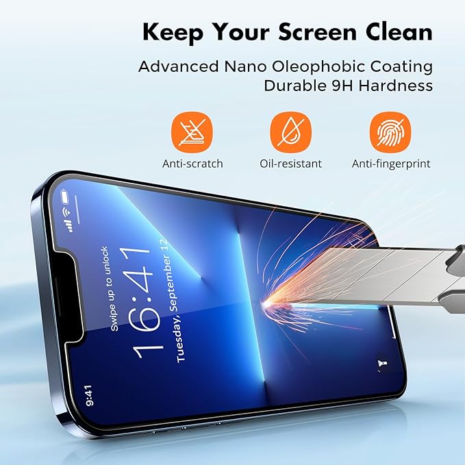 UNBREAKcable Screen Protector for iPhone 16e/iPhone 14/ iPhone 13/13 Pro, Shatterproof Tempered Glass [99.99% HD Clear] [9H Hardness] [Easy Installation Frame] for iPhone 6.1" - 2 Pack