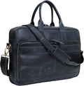 Vintage Handmade Leather Travel Messenger Office Crossbody Bag Laptop Briefcase Computer College Satchel Bag (16" Blue)