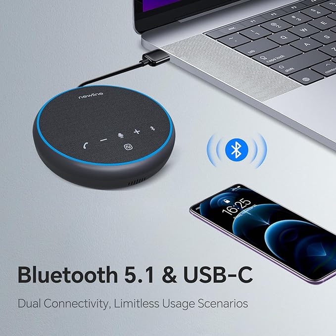 N newline Conference Speaker and Microphone, 360 Voice Pickup, AI Noise Reduction, Dual Connectivity, USB C Conference Room Speaker for Meetings, NewPie