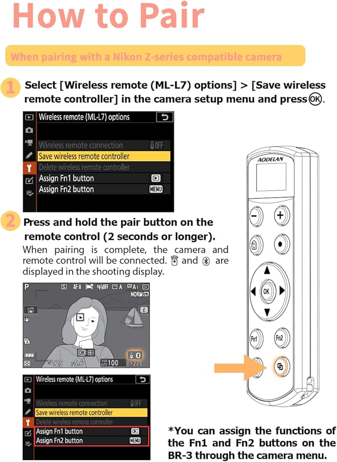 Hanpusen Rechargeable Camera Remote Control - Wireless Shutter Release with OLED Screen Compatible with Nikon Z6lll, Z30, Z50, Z50ll, Zfc, Zf,Z6II,Z7II,B600,P1000,P950；Replaces ML-L7