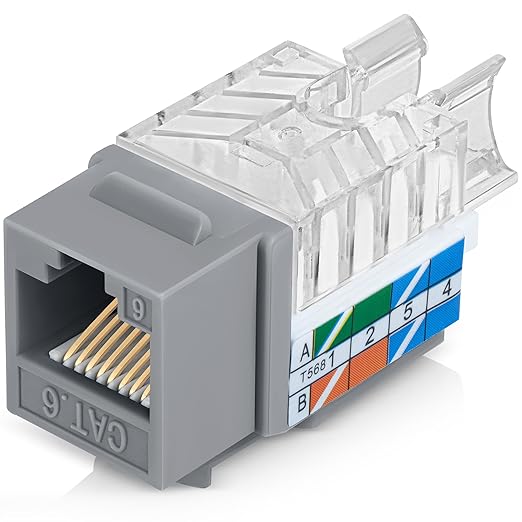 Everest 45° Angled RJ45 Cat6 Keystone Jacks 100-Pack in Gray - Slim Profile Female RJ45 Connectors - Cat 6 Keystone Jack - Compatible with 45° Angled Speed Termination Tool - 45Term (B0BL3GS7ZY)