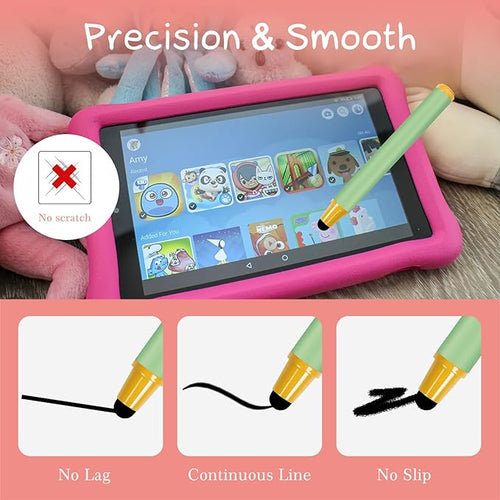 AGREJO Kid-Friendly Stylus Pens for Touch Screens, Crayon Stylus Pen for iPhone Ipad Air Mini Pro, Fire HD Kids Tablet, Android Tablet, Dragon Touch - Blue Pink Green Purple Red (5 Pack)