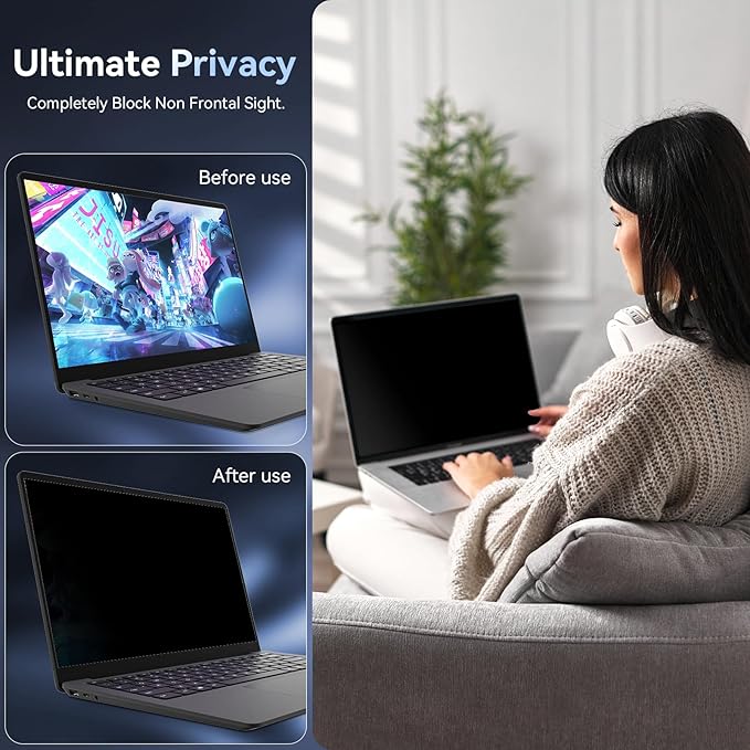 Laptop Privacy Screen 14 Inch Compatible With Lenovo Hp Dell Acer Asus Thinkpad Envy Xps, 16:9 Aspect Removable Anti Glare Blue Light Filter Protector, 14inch Computer Monitor Privacy Shield