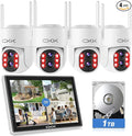 【Dual Wi-Fi,2MP+2MP Dual Lens】 2K Security Camera System with Dual Lens Outdoor, with 10" LCD Monitor, 4 Pcs Dual Band WiFi PTZ Cameras, Two-Way Audio, AI Motion Detection, Color Night Vision,1TB HDD