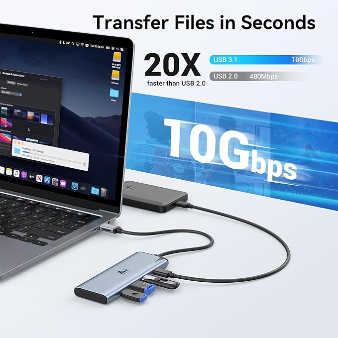 USB C Docking Station Dual Monitor 4K@60Hz DP Alt Mode, USB C Video Hub with 10Gbps Data Transfer, 100W PD Charging, USBC Splitter for Dell/HP/Lenovo, Portable Monitor and More Type C Devices