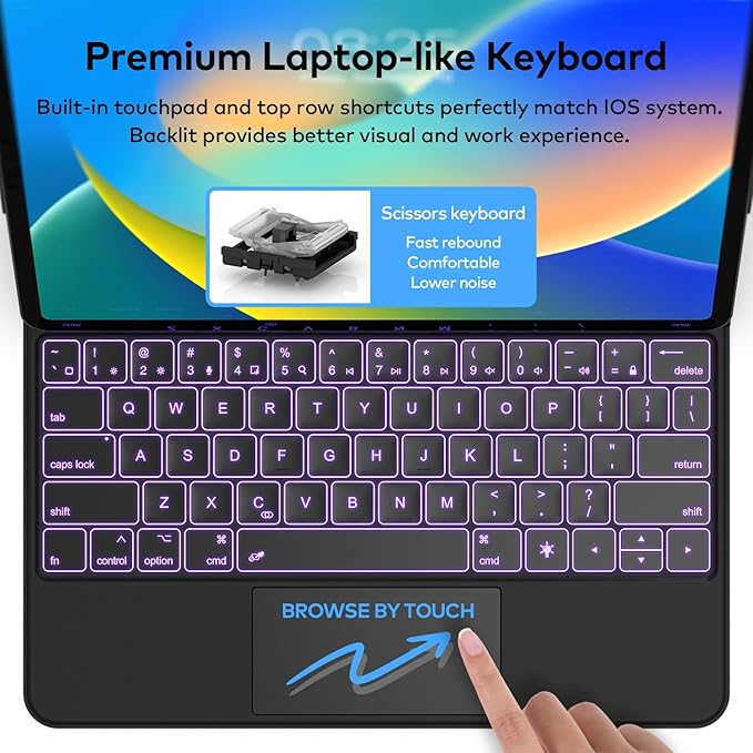 Keyboard Case for iPad Air 13 (M3 2025 / M2 2024) and iPad Pro 12.9 inch 6th / 5th / 4th / 3rd Generation – Magic-Style Magnetic Keyboard Case with Multi-Touch Trackpad – Floating Cantilever Stand