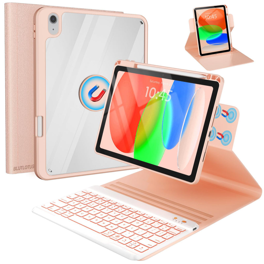 BLUTLOTUS Keyboard Case for iPad 11th Generation (A16) 10th Generation (2025/2022) - 360 Rotatable Magnetic Folio Cover, 7 Color Backlit Detachable Wireless Keyboard with Pencil Holder (Purple)