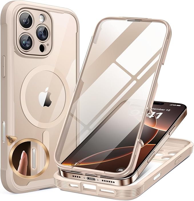 Miracase Magnetic for iPhone 12 Pro Max Case [Compatible with MagSafe] Full-Body Phone case with Built-in Glass Screen Protector& Camera Protector, Military Drop Proof 12 Pro Max Cover