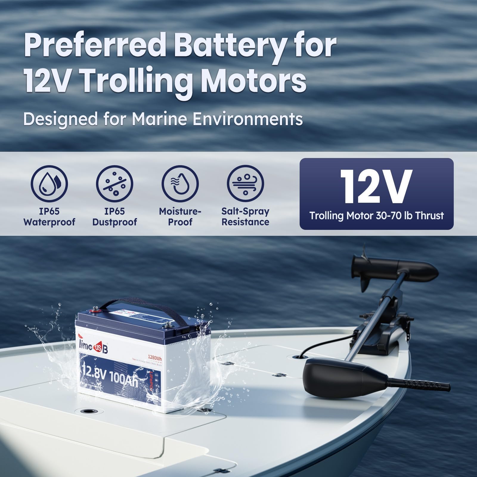 Timeusb 12V 100Ah Trolling Motors LiFePO4 Lithium Battery Group 31 with Low-Temp Protection, 15000 Deep Cycle Marine Batteries with 100A BMS Perfect for Marine,RV, Solar, Travel Trailer