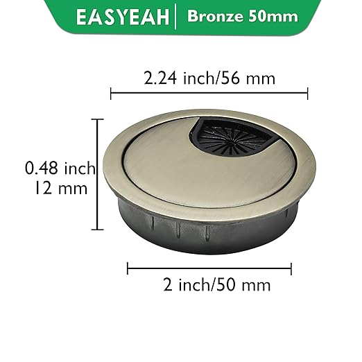 2 Pcs Desk Grommet 2" / 50 mm, Desk Cord Hole Cover, Cable Grommet Metal Zinc Alloy Materilal, Desk Hole Grommet for Home & Office Pc, Detachable Cable Cord Organizer-Bronze