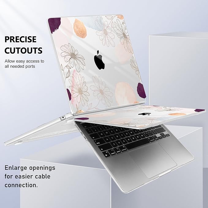 Case for MacBook Air 15 Inch 2025 2024 2023 Release M4 A3241 M3 A3114 M2 A2941, Hard Shell with Screen Protector & Keyboard Cover, Compatible with Touch ID - Floral