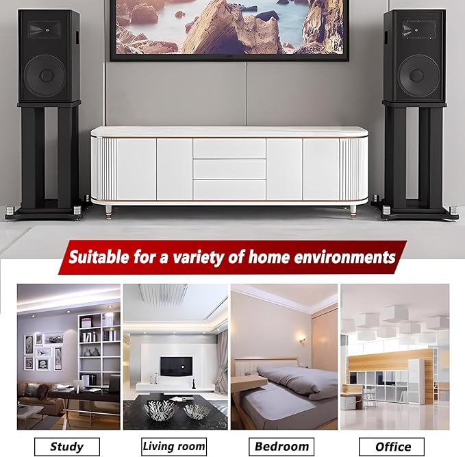 A Pair of Universal Speaker Stands, Heavy Duty Speaker Stands Holds Bookshelf Speaker Satellite Speaker Large Speaker, Vibration-Absorbing MDF Design, Holds 88lbs Speaker (Black, 50cm/19.6in)