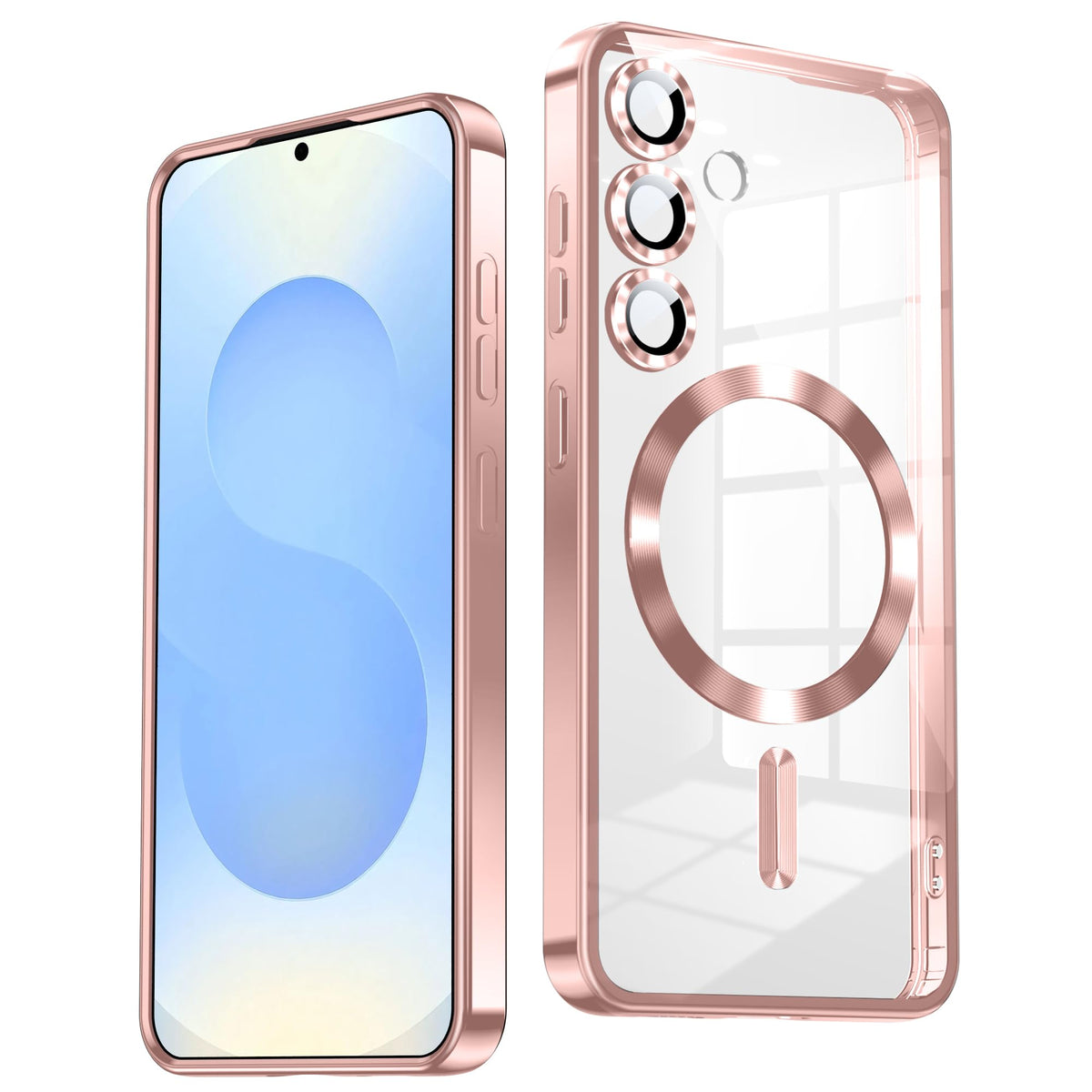 TOBOVON Slim Thin for Samsung Galaxy S25 Case 6.2'', Compatible with MagSafe, Built-in Camera Lens Protector, Shockproof Protective Phone Case, Soft Electroplated Clear Phone Cover, Black