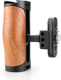 Wooden NATO Side Handle Mini Grip & NATO Rail 50mm for DSLR/Volg Camera Cage, Built-in Cold Shoe Mount, 1/4" & 3/8" ARRI Thread Hole, Up and Down Adjustable, for Left or Right Handle
