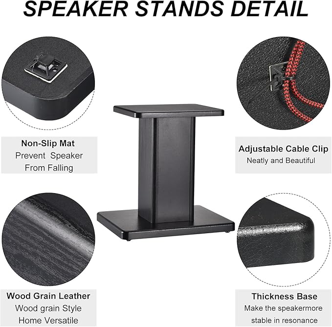 MECCANIXITY Wood Speaker Stands, 2 Pack 11.8 Inch (30cm) Universal Speaker Stand Hollowed Bases Enhanced Audio Listening for Home Theaters Cinema