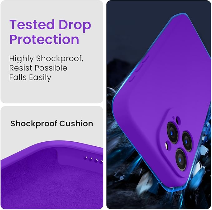 FireNova Designed for iPhone 15 Pro Case, Silicone Upgraded [Camera Protection] Phone Case with [2 Screen Protectors], Soft Anti-Scratch Microfiber Lining Inside, 6.1 inch, Neon Purple