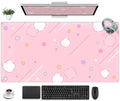 Pink Mouse Pad Large Desk Mat Gaming, Kawaii Desk Pads Stars Mouse Mat XXL Cute Keyboard Pad, Laptop Computer Mat with Non-Slip Base & Stitched Edges, Office Decor for Women 31.5" x 15.7"