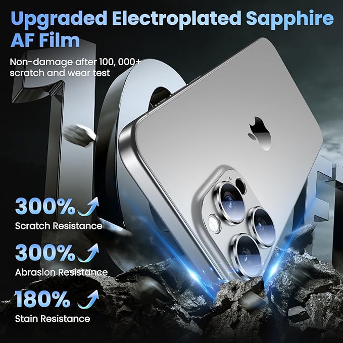 Uyiton Compatible with iPhone 16 Pro/iPhone 16 Pro Max Camera Lens Protector - [Not Easy to Break][Strong Adsorption][Case-Friendly] Metal Tempered Glass Rear Camera Screen Cover - White Titanium