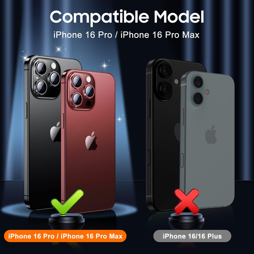 UniqueMe for iPhone 16 Pro/16 Pro Max Camera Lens Protector - Matte Black
