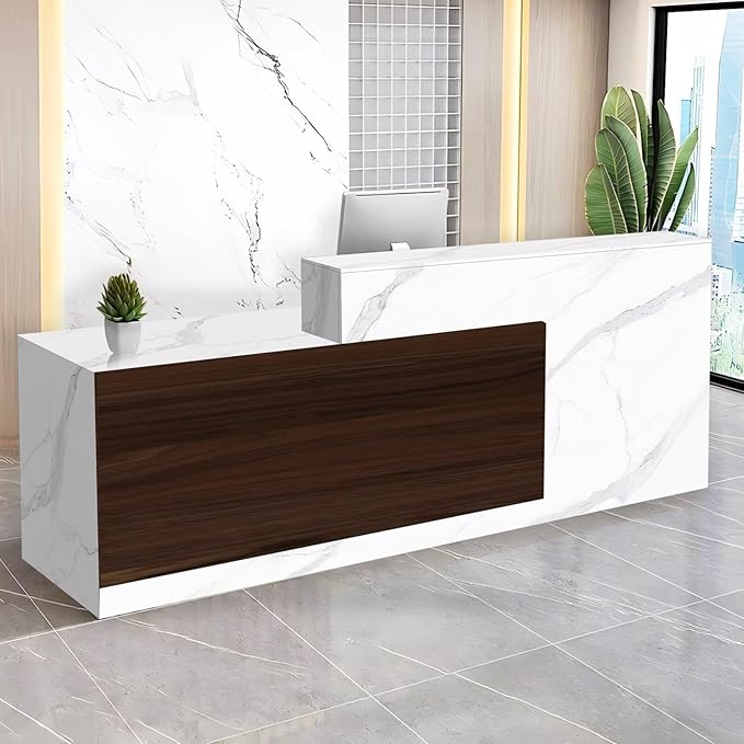 Reception Desk with Counter Modern Checkout Counter with Lockable Drawer Keyboard Tray Receptionist Desk for Office Salon Reception Table L Left 51inch/130cm