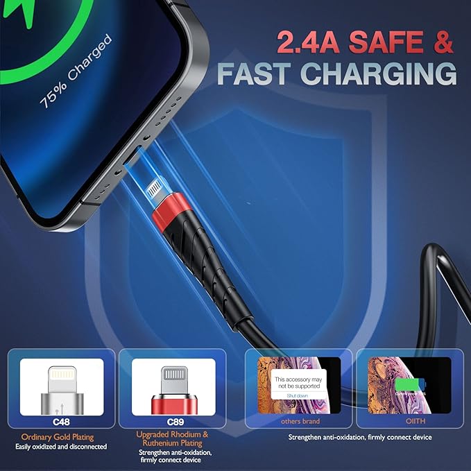OIITH Apple MFi Certified iPhone Charger Cable 3 Pack 10 Ft, Extra Long Lightning Charging Cord, Fast 2.4A iPhone USB Cord Compatible with iPhone12/11/XS/Max/XR/X/8/8P/7P/6/iPad