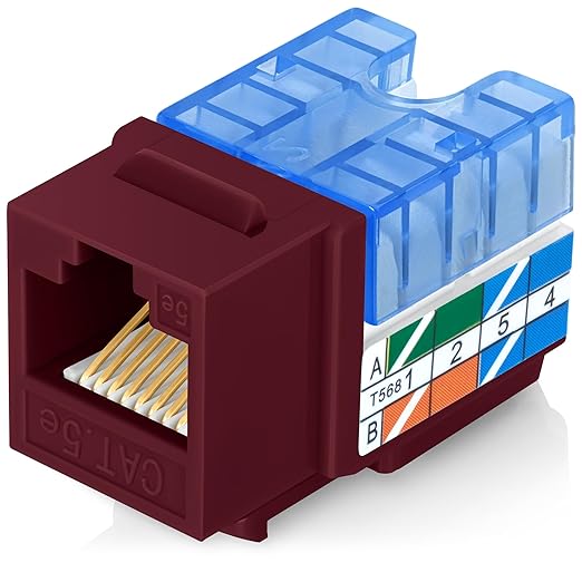 Everest 90° Angled RJ45 Cat5e Keystone Jacks 10-Pack in Red - Slim Profile Female RJ45 Connectors - Cat 5e Keystone Jack - Compatible with 90° Angled Speed Termination Tool - easyJACK (B094WB91H3)