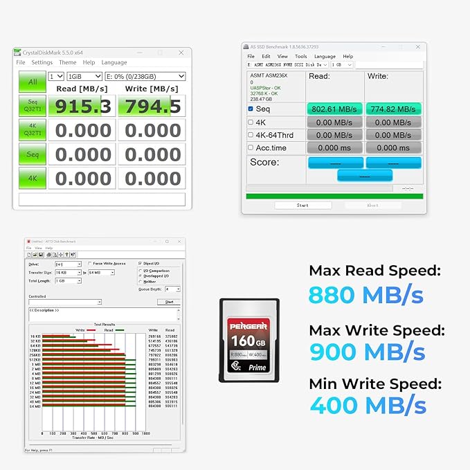 Pergear VPG200 Professional 160GB CFexpress Type A Memory Card, Up to 880MB/s Read Speed & 900MB/s Write Speed for 4K 120P,8K 30P Recording