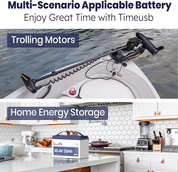 36V 50Ah Lithium Battery, Timeusb 36V LiFePO4 Battery with Low-Temp Cutoff Protection, Group31, Automotive Grade A Cells, Up to a 10-year Lifetime, Ideal for Trolling Motors and Solar Systems