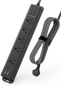Surge Protector Power Strip with USB C Ports, 5FT Braided Extension Cord, 5 Outlets and 3 USB Ports(1 USB C), AUOPLUS Mountable Power Strips Flat Plug with Overload Protection