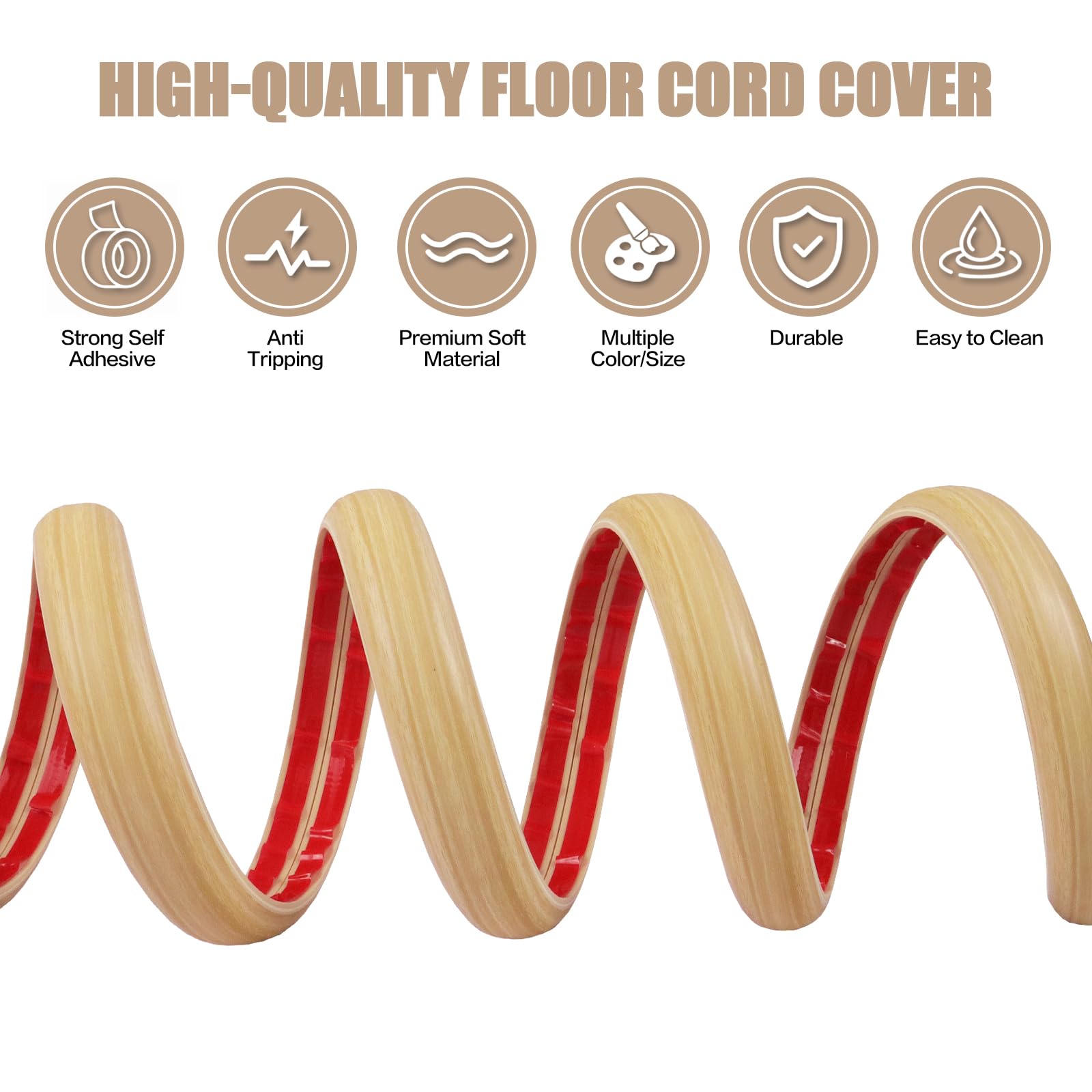 Floor Cord Cover Self Adhesive Cord Hider,3.3FT Cable Management, Extension Strip Protector for Wires, Prevent Cable Trips for Offices, Gyms, Exhibitions Cavity:0.47"(W) x0.35(H) WoodLightyellow