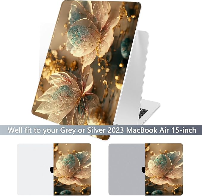 Batianda Premium Case for New MacBook Air 15 inch 2025 M4 2024 2023 with M3 M2 Chip Model A3114 A2941, Designed Protective Plastic Hardshell & Keyboard Cover & Screen Protector, 3D Flower