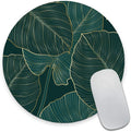 Mouse Pad, Round Computer Mouse Mat with Design, Non-Slip Rubber Base Small Mousepad, Waterproof Office Mouse Pads, Green Tropical Leaves