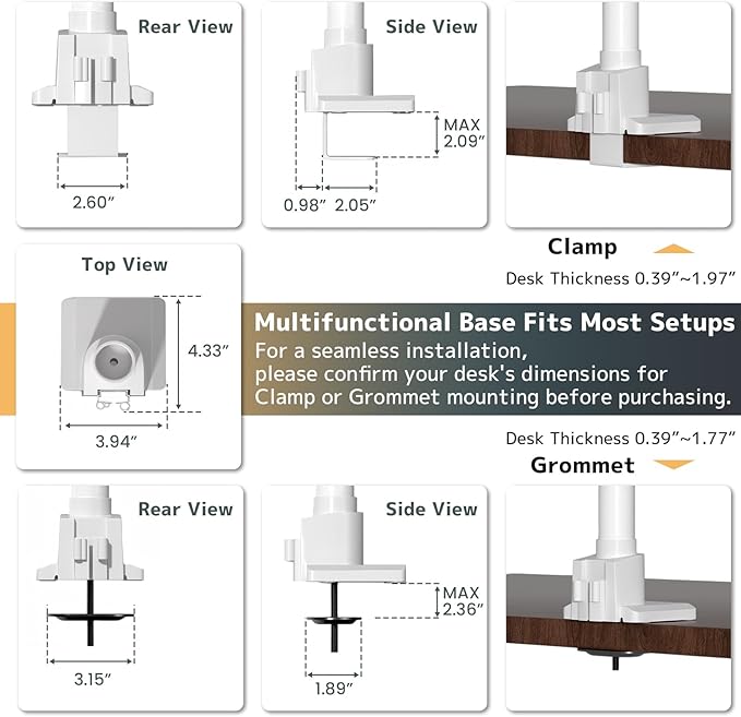 Monitor-Arm Ultrawide Heavy Duty 24-57'' - Aluminum Single Monitor Mount Holds up to 59.4lbs, Adjustable Desk Mount Stand, VESA75/100/200mm, White