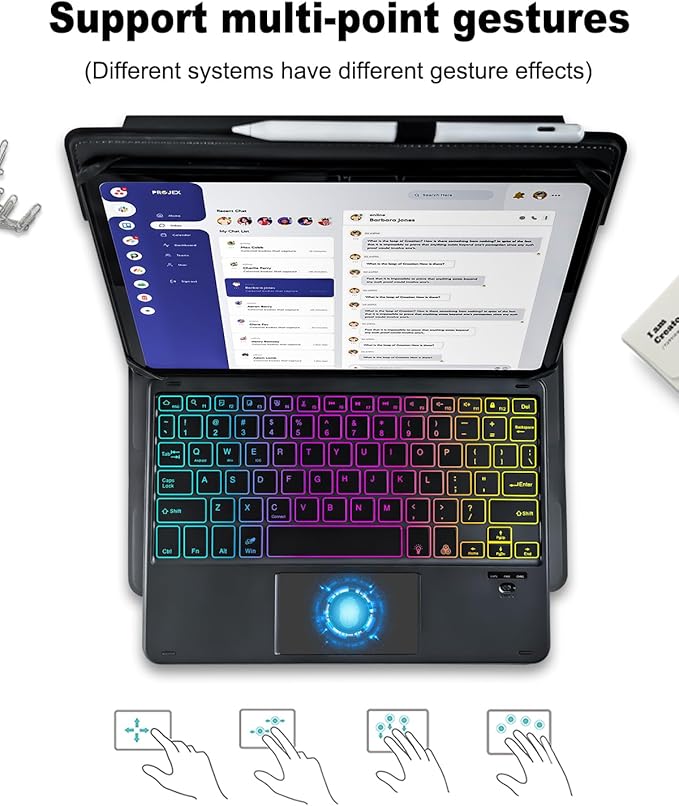 Universal Touchpad Keyboard Case for 9.7,10.1,10.2",10.5",10.9",11" Tablet, Rainbow Backlight TrackPad Keyboard with Type-C Charging Port fit 9.7-11 inch Android/iOS/Windows (Black)