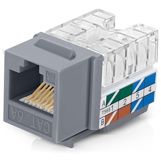 Everest 90° Angled RJ45 Cat6A Keystone Jacks 20-Pack in Gray - Slim Profile Female RJ45 Connectors - Cat 6A Keystone Jack - Compatible with 90° Angled Speed Termination Tool - easyJACK (B094WB91H3)