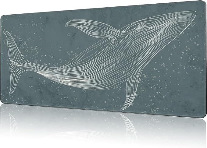 Mouse Pad Large Hand Drawn Whale Non-Slip Gaming Desk Mat with Stitched Edge Laptop Keyboard Desk Pad for Work Home Gaming (35.4 x 15.7 Inches)