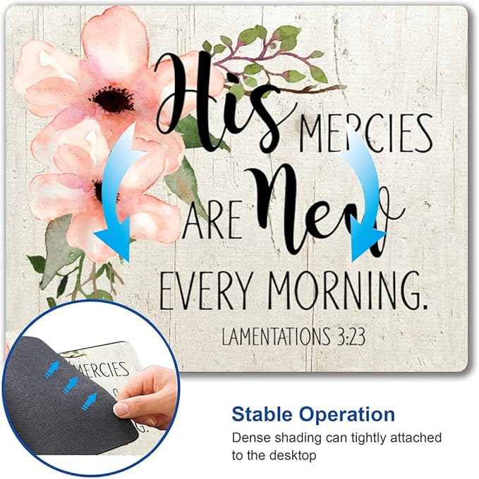 Hokafenle Square Mouse Pad, Inspirational Quote Mouse Pad with Floral Design, Motivational Mouse Mat Waterproof Mousepad Non-Slip Rubber Base Mouse Pads for Office Laptop