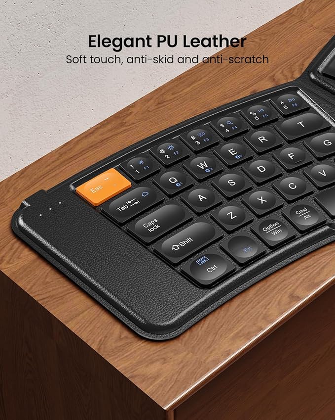 ProtoArc Ergonomic Foldable Keyboard Mouse, XKM03 Portable Folding Bluetooth Keyboard Mouse Combo for Business and Travel, Split Design, 3 Bluetooth, Rechargeable, for iPad, Tablet, iPhone, Laptop